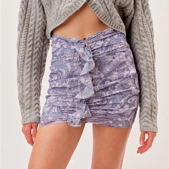 For Love & Lemons Annabelle Mini Skirt purple paisley size small ruched chiffon - Picture 3 of 12